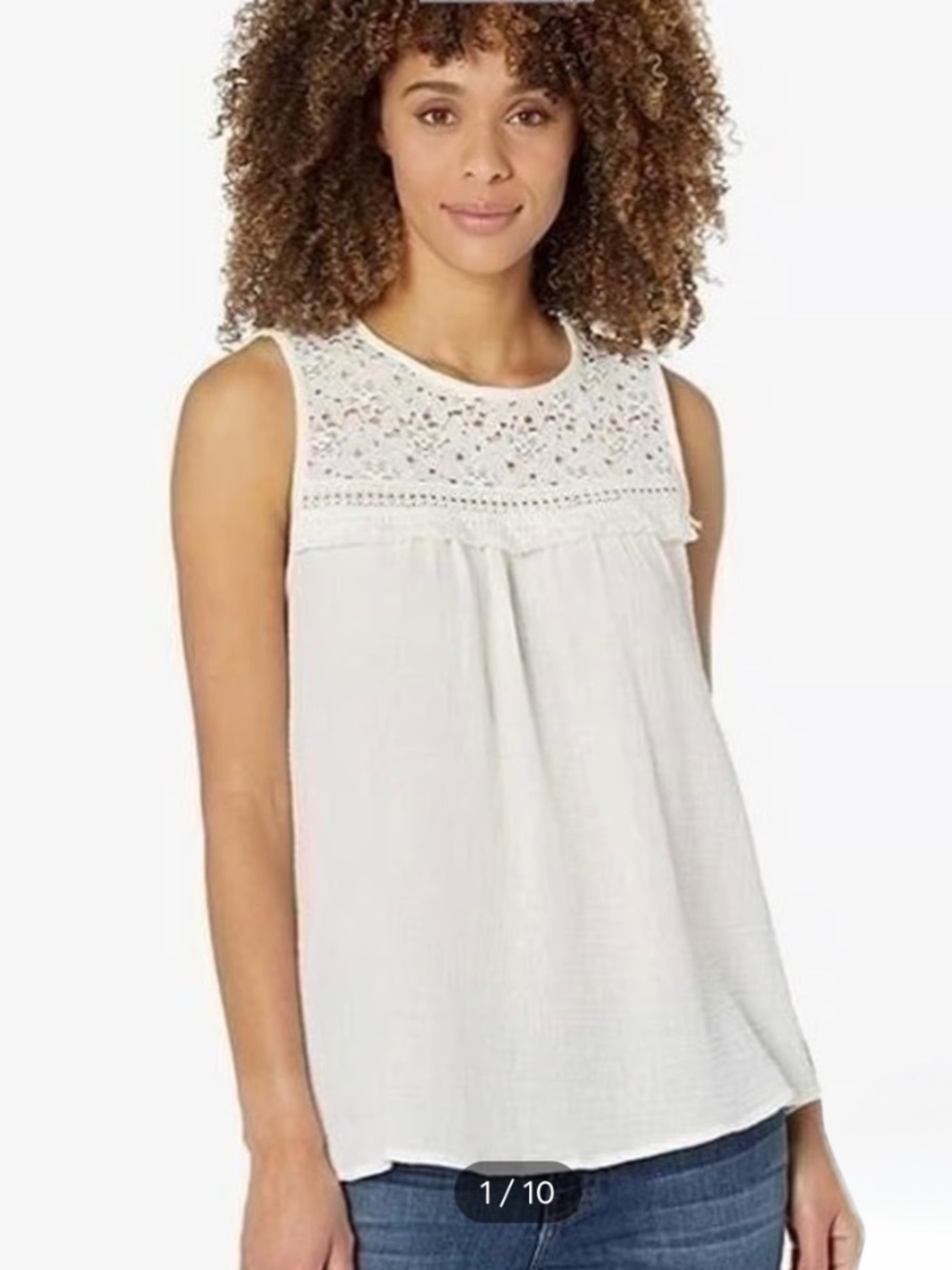 Max Studio Lace Yoke Boho Cotton Sleeveless Blouse White size L